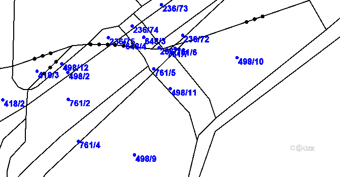 Parcela st. 498/11 v KÚ Strhaře, Katastrální mapa
