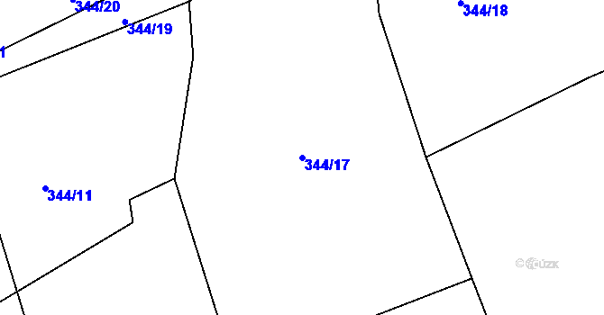 Parcela st. 344/17 v KÚ Strhaře, Katastrální mapa
