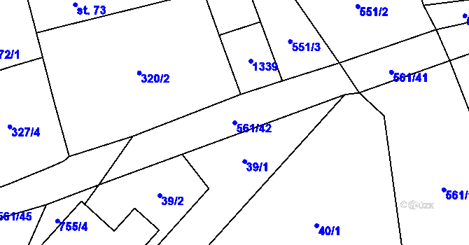 Parcela st. 561/42 v KÚ Strhaře, Katastrální mapa