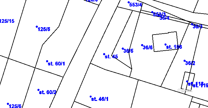 Parcela st. 45 v KÚ Strkovice, Katastrální mapa