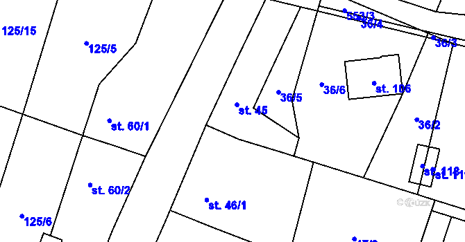 Parcela st. 46/2 v KÚ Strkovice, Katastrální mapa