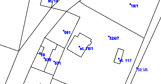 Parcela st. 78/2 v KÚ Strkovice, Katastrální mapa