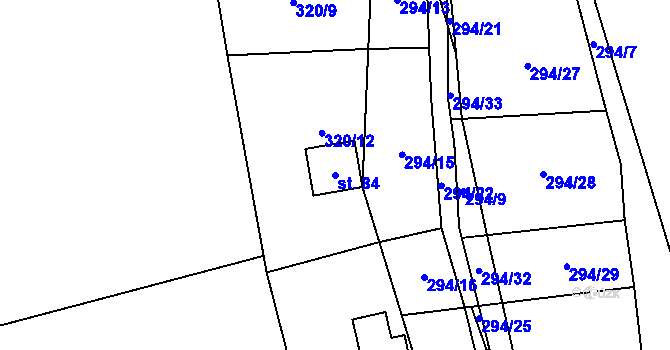Parcela st. 84 v KÚ Strkovice, Katastrální mapa