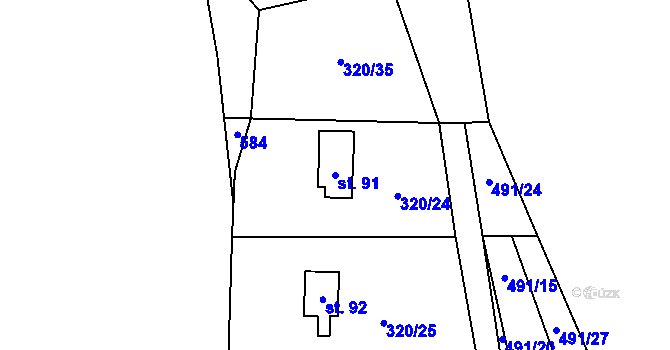 Parcela st. 91 v KÚ Strkovice, Katastrální mapa