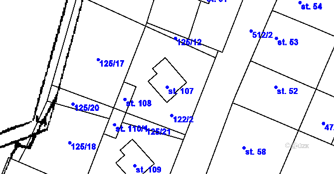 Parcela st. 107 v KÚ Strkovice, Katastrální mapa