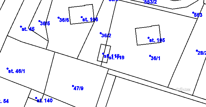 Parcela st. 118 v KÚ Strkovice, Katastrální mapa