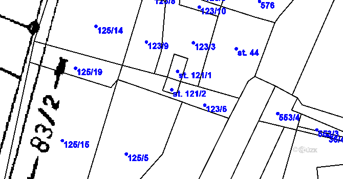Parcela st. 121/2 v KÚ Strkovice, Katastrální mapa