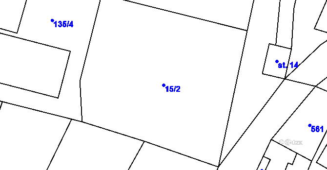 Parcela st. 15/2 v KÚ Strkovice, Katastrální mapa