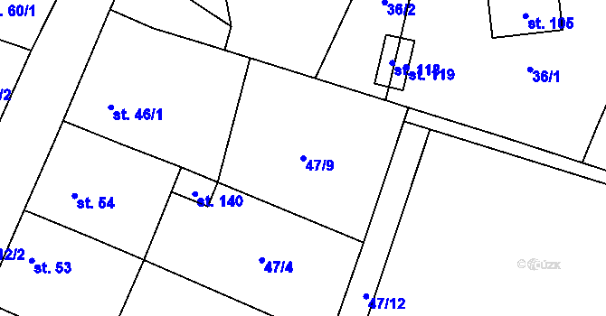 Parcela st. 47/9 v KÚ Strkovice, Katastrální mapa