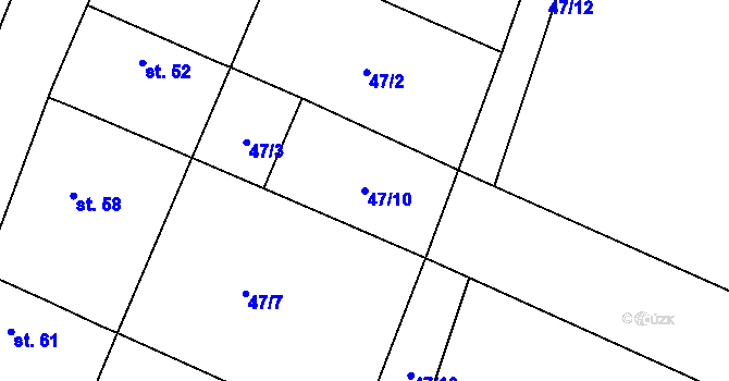 Parcela st. 47/10 v KÚ Strkovice, Katastrální mapa