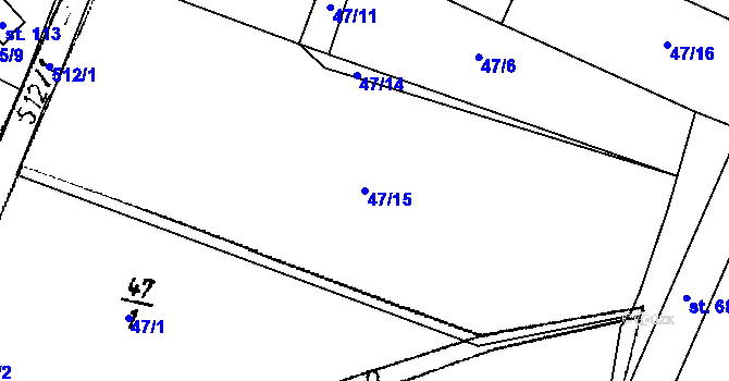 Parcela st. 47/15 v KÚ Strkovice, Katastrální mapa
