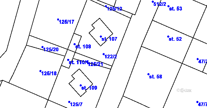 Parcela st. 122/2 v KÚ Strkovice, Katastrální mapa
