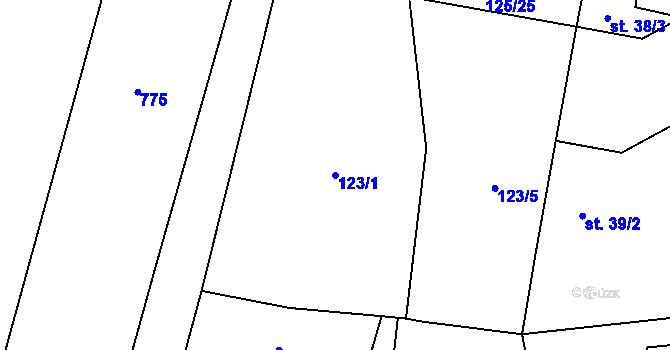 Parcela st. 123/1 v KÚ Strkovice, Katastrální mapa