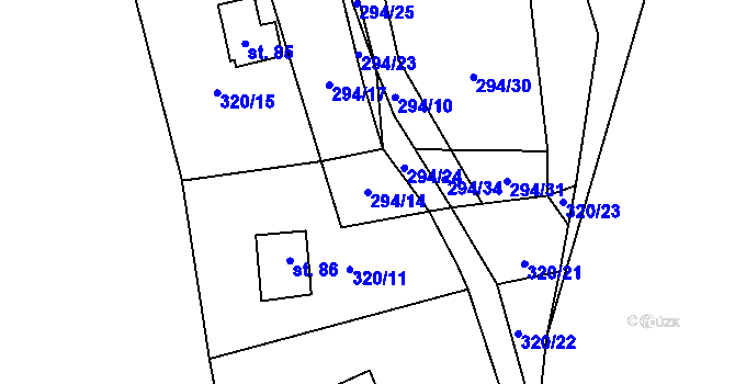 Parcela st. 294/14 v KÚ Strkovice, Katastrální mapa