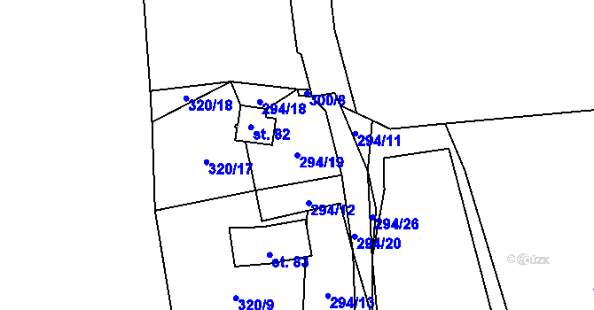 Parcela st. 294/19 v KÚ Strkovice, Katastrální mapa