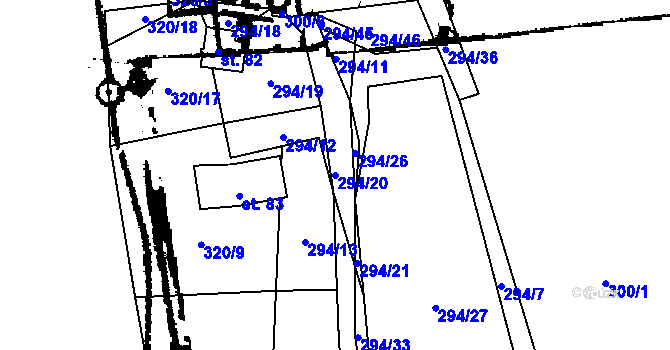 Parcela st. 294/20 v KÚ Strkovice, Katastrální mapa