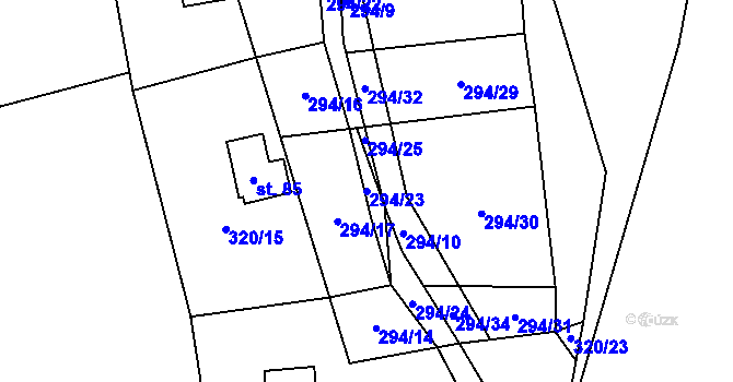 Parcela st. 294/23 v KÚ Strkovice, Katastrální mapa