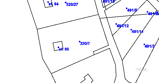 Parcela st. 320/7 v KÚ Strkovice, Katastrální mapa