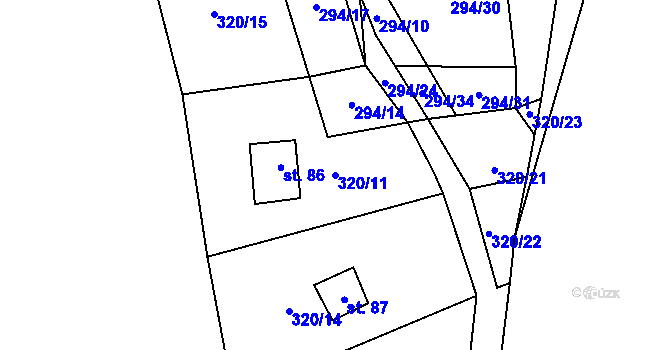 Parcela st. 320/11 v KÚ Strkovice, Katastrální mapa