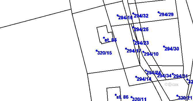 Parcela st. 320/15 v KÚ Strkovice, Katastrální mapa