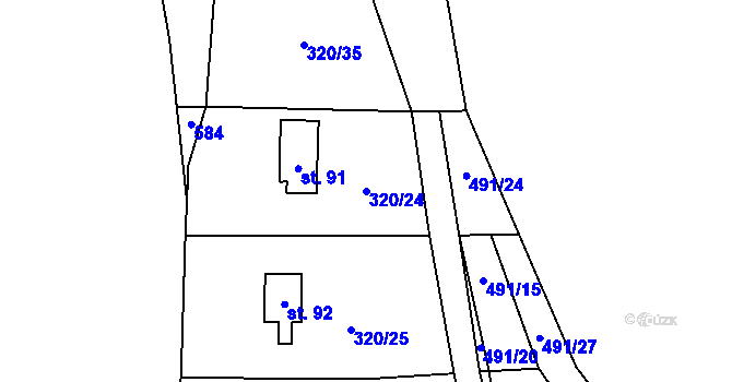 Parcela st. 320/24 v KÚ Strkovice, Katastrální mapa