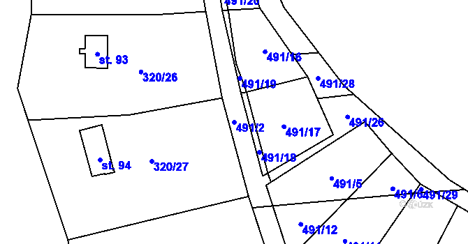 Parcela st. 491/2 v KÚ Strkovice, Katastrální mapa