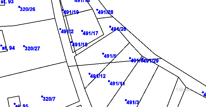 Parcela st. 491/5 v KÚ Strkovice, Katastrální mapa