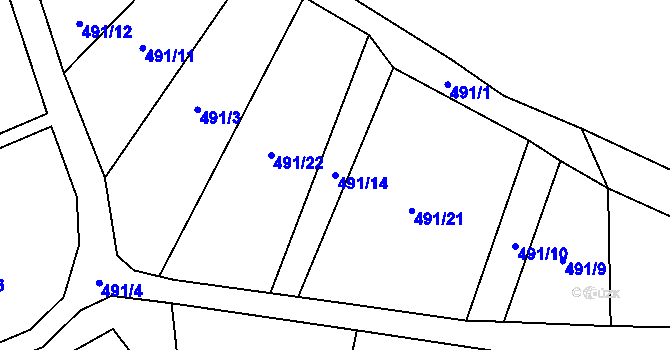 Parcela st. 491/14 v KÚ Strkovice, Katastrální mapa