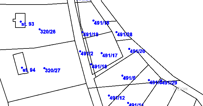 Parcela st. 491/17 v KÚ Strkovice, Katastrální mapa