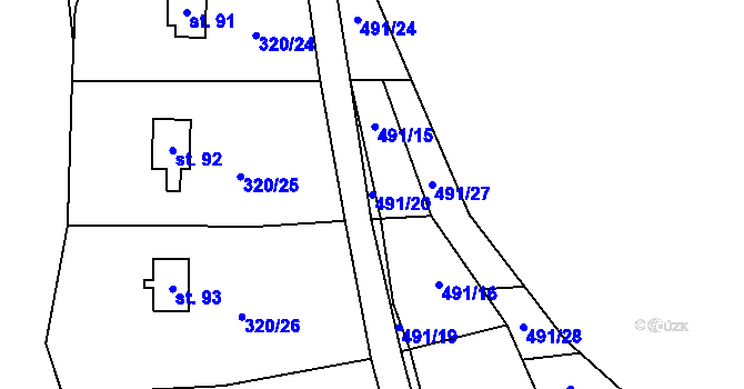 Parcela st. 491/20 v KÚ Strkovice, Katastrální mapa