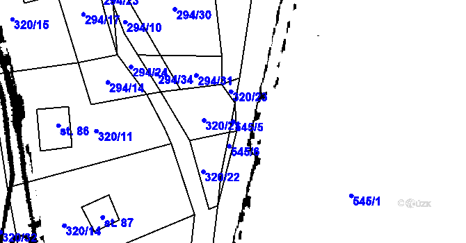 Parcela st. 545/5 v KÚ Strkovice, Katastrální mapa