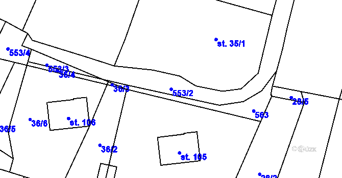 Parcela st. 553/2 v KÚ Strkovice, Katastrální mapa