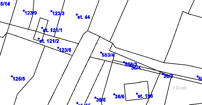 Parcela st. 553/4 v KÚ Strkovice, Katastrální mapa