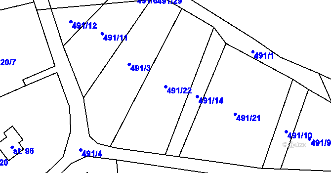 Parcela st. 491/22 v KÚ Strkovice, Katastrální mapa