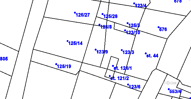 Parcela st. 123/9 v KÚ Strkovice, Katastrální mapa