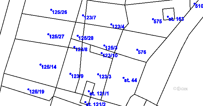 Parcela st. 123/10 v KÚ Strkovice, Katastrální mapa