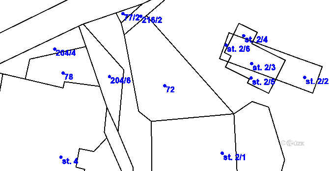 Parcela st. 72 v KÚ Jelcovy Lhotky, Katastrální mapa