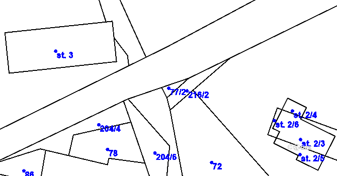 Parcela st. 77/2 v KÚ Jelcovy Lhotky, Katastrální mapa