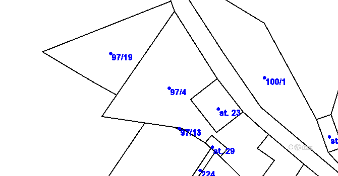 Parcela st. 97/4 v KÚ Jelcovy Lhotky, Katastrální mapa