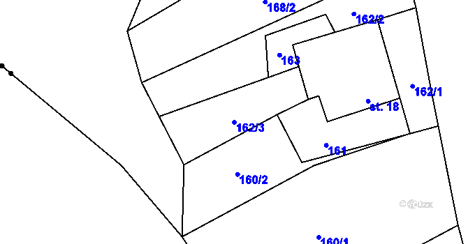 Parcela st. 162/3 v KÚ Jelcovy Lhotky, Katastrální mapa