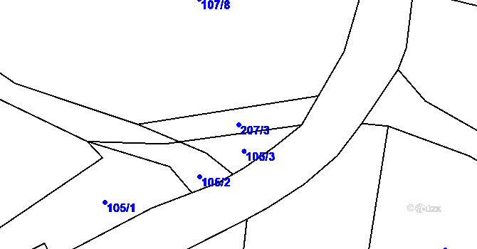 Parcela st. 207/3 v KÚ Jelcovy Lhotky, Katastrální mapa