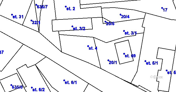 Parcela st. 4 v KÚ Strměchy, Katastrální mapa