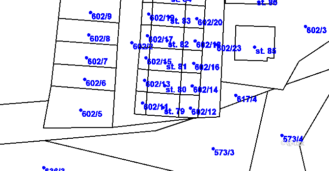 Parcela st. 80 v KÚ Strměchy, Katastrální mapa