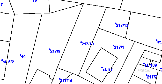 Parcela st. 217/10 v KÚ Strměchy, Katastrální mapa