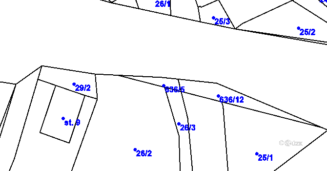 Parcela st. 636/5 v KÚ Strměchy, Katastrální mapa