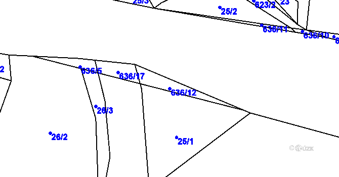 Parcela st. 636/12 v KÚ Strměchy, Katastrální mapa