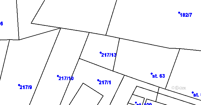 Parcela st. 217/13 v KÚ Strměchy, Katastrální mapa