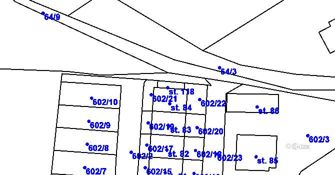 Parcela st. 118 v KÚ Strměchy, Katastrální mapa