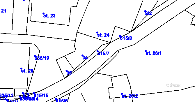 Parcela st. 615/7 v KÚ Strměchy, Katastrální mapa