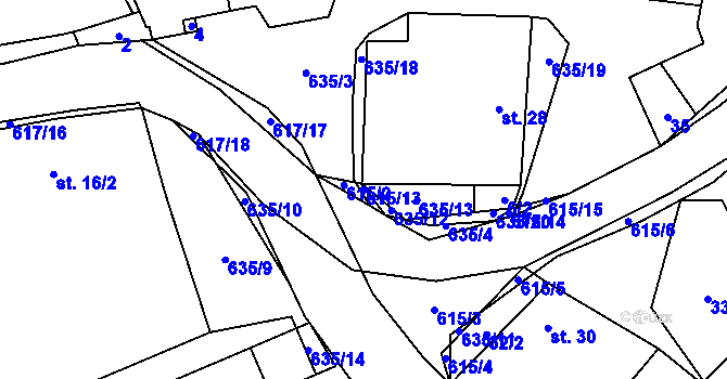 Parcela st. 615/13 v KÚ Strměchy, Katastrální mapa